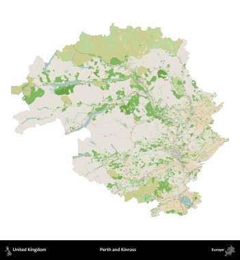 Perth ve Kinross. Birleşik Krallık 'ın idari alanı bir OpenStreetMap Fransız tarzı haritada beyazda izole edildi