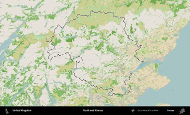 Perth ve Kinross. Bir OpenStreetMap Fransız tarzı haritada Birleşik Krallık 'ın özetlenmiş idari alanı