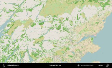 Perth ve Kinross. Bir OpenStreetMap Fransız stili haritasında Birleşik Krallık 'ın idari alanı