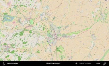Peterborough şehri. Bir OpenStreetMap Fransız stili haritasında Birleşik Krallık 'ın idari alanı
