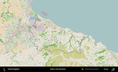 Redcar ve Cleveland. Bir OpenStreetMap Fransız tarzı haritada Birleşik Krallık 'ın özetlenmiş idari alanı
