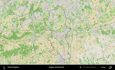 Reigate ve Banstead. Bir OpenStreetMap Fransız tarzı haritada Birleşik Krallık 'ın özetlenmiş idari alanı