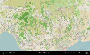 Rhondda Cynon Taf. Bir OpenStreetMap Fransız stili haritasında Birleşik Krallık 'ın idari alanı