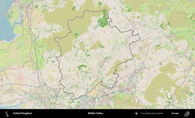 Ribble Vadisi. Bir OpenStreetMap Fransız tarzı haritada Birleşik Krallık 'ın özetlenmiş idari alanı