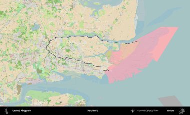 Rochford. Bir OpenStreetMap Fransız tarzı haritada Birleşik Krallık 'ın özetlenmiş idari alanı