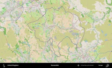 Rossendale 'de. Bir OpenStreetMap Fransız tarzı haritada Birleşik Krallık 'ın özetlenmiş idari alanı