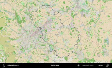 Rotherham. Bir OpenStreetMap Fransız tarzı haritada Birleşik Krallık 'ın özetlenmiş idari alanı