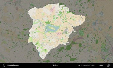 Rutland. Birleşik Krallık 'ın idari alanı koyu renk bir OpenStreetMap Fransız tarzı haritada altı çizilmiş ve özetlenmiştir