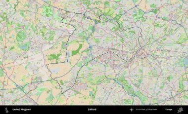 Salford. Bir OpenStreetMap Fransız tarzı haritada Birleşik Krallık 'ın özetlenmiş idari alanı