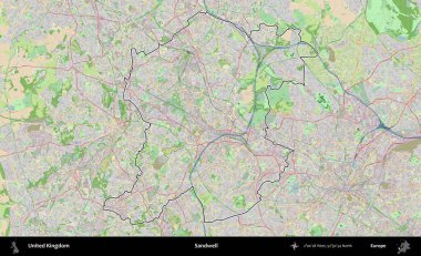 Sandwell. Bir OpenStreetMap Fransız tarzı haritada Birleşik Krallık 'ın özetlenmiş idari alanı