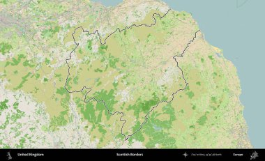 İskoç Sınırı. Bir OpenStreetMap Fransız tarzı haritada Birleşik Krallık 'ın özetlenmiş idari alanı