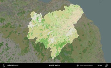 İskoç Sınırı. Birleşik Krallık 'ın idari alanı koyu renk bir OpenStreetMap Fransız tarzı haritada altı çizilmiş ve özetlenmiştir