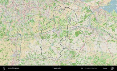 Yediler. Bir OpenStreetMap Fransız tarzı haritada Birleşik Krallık 'ın özetlenmiş idari alanı