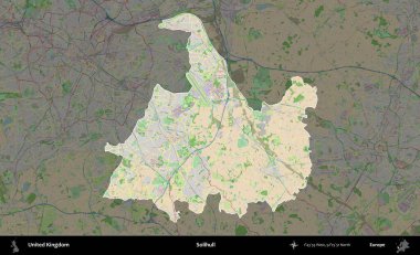 Solihull. Birleşik Krallık 'ın idari alanı koyu renk bir OpenStreetMap Fransız tarzı haritada altı çizilmiş ve özetlenmiştir