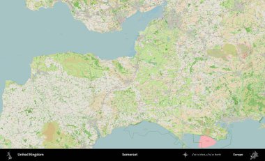Somerset. Bir OpenStreetMap Fransız stili haritasında Birleşik Krallık 'ın idari alanı