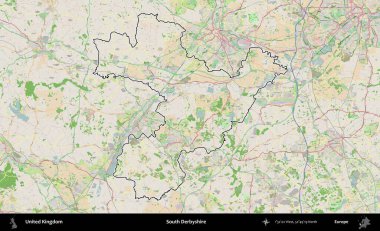 Güney Derbyshire. Bir OpenStreetMap Fransız tarzı haritada Birleşik Krallık 'ın özetlenmiş idari alanı