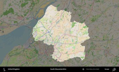 Güney Gloucestershire. Birleşik Krallık 'ın idari alanı koyu renk bir OpenStreetMap Fransız tarzı haritada altı çizilmiş ve özetlenmiştir