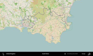 South Hams 'da. Bir OpenStreetMap Fransız tarzı haritada Birleşik Krallık 'ın özetlenmiş idari alanı