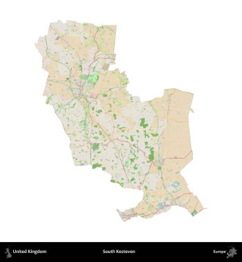 Güney Kesteven. Birleşik Krallık 'ın idari alanı bir OpenStreetMap Fransız tarzı haritada beyazda izole edildi