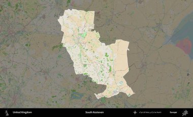Güney Kesteven. Birleşik Krallık 'ın idari alanı koyu renk bir OpenStreetMap Fransız tarzı haritada altı çizilmiş ve özetlenmiştir