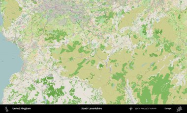 Güney Lanarkshire. Bir OpenStreetMap Fransız stili haritasında Birleşik Krallık 'ın idari alanı