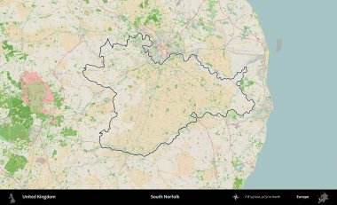 Güney Norfolk. Bir OpenStreetMap Fransız tarzı haritada Birleşik Krallık 'ın özetlenmiş idari alanı
