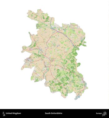 Güney Oxfordshire. Birleşik Krallık 'ın idari alanı bir OpenStreetMap Fransız tarzı haritada beyazda izole edildi