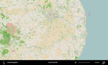 Güney Norfolk. Bir OpenStreetMap Fransız stili haritasında Birleşik Krallık 'ın idari alanı