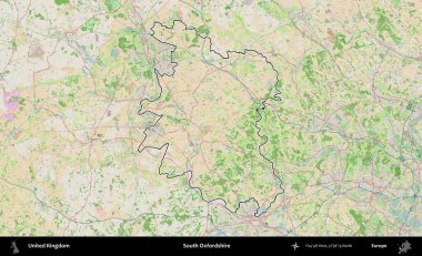 Güney Oxfordshire. Bir OpenStreetMap Fransız tarzı haritada Birleşik Krallık 'ın özetlenmiş idari alanı