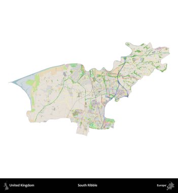 Güney Ribble. Birleşik Krallık 'ın idari alanı bir OpenStreetMap Fransız tarzı haritada beyazda izole edildi