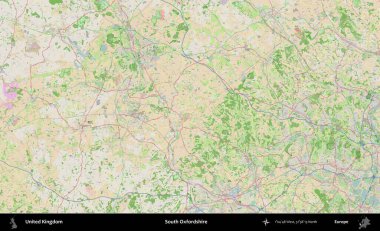 Güney Oxfordshire. Bir OpenStreetMap Fransız stili haritasında Birleşik Krallık 'ın idari alanı