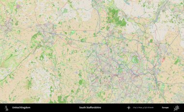 Güney Staffordshire. Bir OpenStreetMap Fransız stili haritasında Birleşik Krallık 'ın idari alanı