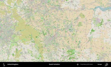 Güney Yorkshire. Bir OpenStreetMap Fransız stili haritasında Birleşik Krallık 'ın idari alanı