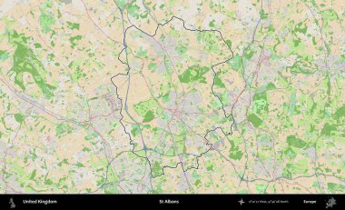 Aziz Albans. Bir OpenStreetMap Fransız tarzı haritada Birleşik Krallık 'ın özetlenmiş idari alanı