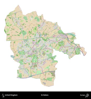Aziz Helens. Birleşik Krallık 'ın idari alanı bir OpenStreetMap Fransız tarzı haritada beyazda izole edildi