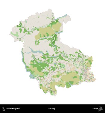 Stirling. Birleşik Krallık 'ın idari alanı bir OpenStreetMap Fransız tarzı haritada beyazda izole edildi