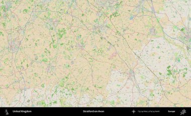 Stratford-on-Avon. Bir OpenStreetMap Fransız stili haritasında Birleşik Krallık 'ın idari alanı