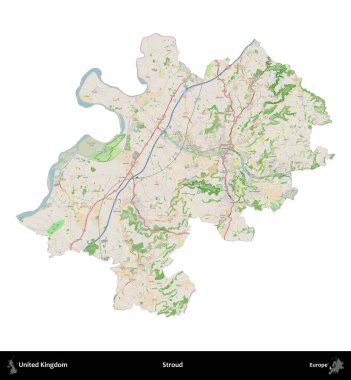 Güçlü. Birleşik Krallık 'ın idari alanı bir OpenStreetMap Fransız tarzı haritada beyazda izole edildi