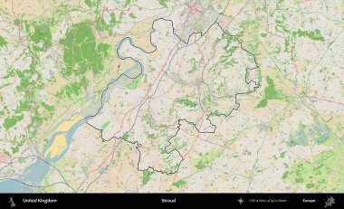 Güçlü. Bir OpenStreetMap Fransız tarzı haritada Birleşik Krallık 'ın özetlenmiş idari alanı