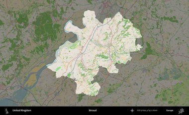 Güçlü. Birleşik Krallık 'ın idari alanı koyu renk bir OpenStreetMap Fransız tarzı haritada altı çizilmiş ve özetlenmiştir