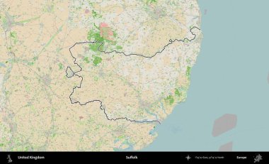 Suffolk. Bir OpenStreetMap Fransız tarzı haritada Birleşik Krallık 'ın özetlenmiş idari alanı