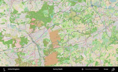 Surrey Heath. Bir OpenStreetMap Fransız tarzı haritada Birleşik Krallık 'ın özetlenmiş idari alanı