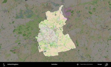 Swindon. Birleşik Krallık 'ın idari alanı koyu renk bir OpenStreetMap Fransız tarzı haritada altı çizilmiş ve özetlenmiştir