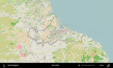 Tees Valley 'de. Bir OpenStreetMap Fransız tarzı haritada Birleşik Krallık 'ın özetlenmiş idari alanı