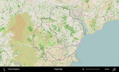 Teignbridge 'de. Bir OpenStreetMap Fransız tarzı haritada Birleşik Krallık 'ın özetlenmiş idari alanı