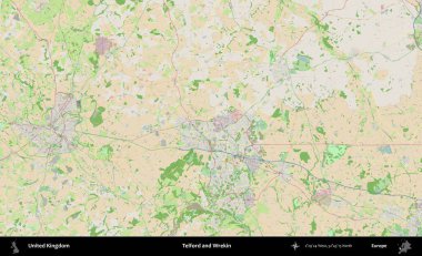 Telford ve Wrekin. Bir OpenStreetMap Fransız stili haritasında Birleşik Krallık 'ın idari alanı