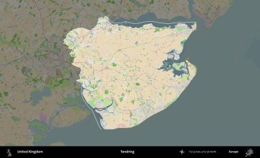 Dallanıp budaklanıyor. Birleşik Krallık 'ın idari alanı koyu renk bir OpenStreetMap Fransız tarzı haritada altı çizilmiş ve özetlenmiştir