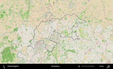 Tewkesbury 'de. Bir OpenStreetMap Fransız tarzı haritada Birleşik Krallık 'ın özetlenmiş idari alanı
