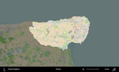 Thanet. Birleşik Krallık 'ın idari alanı koyu renk bir OpenStreetMap Fransız tarzı haritada altı çizilmiş ve özetlenmiştir