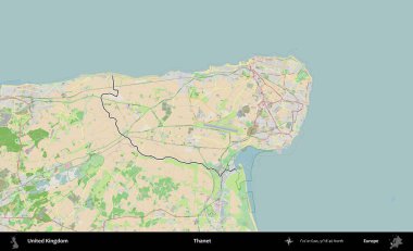 Thanet. Bir OpenStreetMap Fransız tarzı haritada Birleşik Krallık 'ın özetlenmiş idari alanı